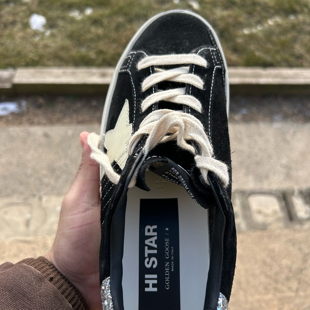 Golden Goose Hi Star Sneakers Women Black Suede White Star EU 37 US 7 - Picture 12 of 13
